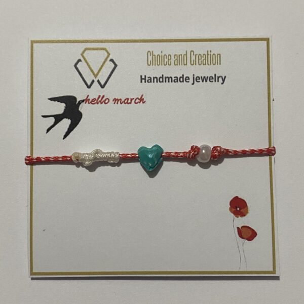Χειροποίητο βραχιόλι Μάρτης καρδιά από πολυμερή πηλό